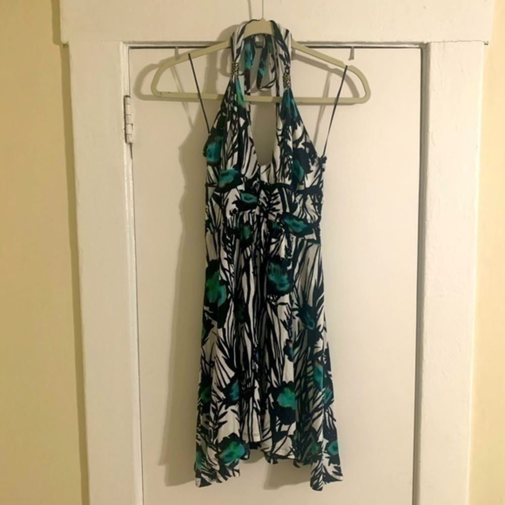 Express black, white & teal‎ halter dress Small